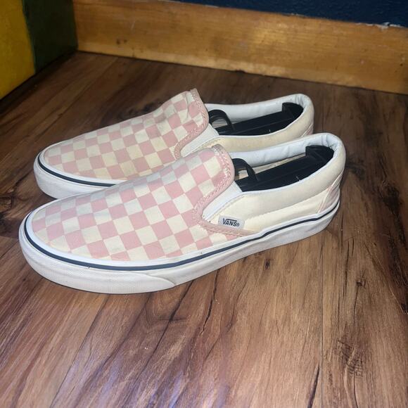 Cream Pink Checkered Old Skool Slip On Vans Size 7 Men’s Size 8.5 Women’s - Picture 1 of 13